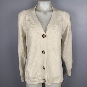GAP Cardigan Sweater Women's M Cream Textured Cotton Knit Button Front